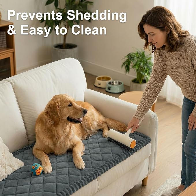 Smiry Couch Cover for Dogs, Non Slip Washable Pet Sofa Protector for Large Dogs, Cats, Fuzzy Plush Sofa Covers for 2 Cushion Couch, Against Fur, Dirt & Scratch Resistant, Dark Grey, 27.6"×59"