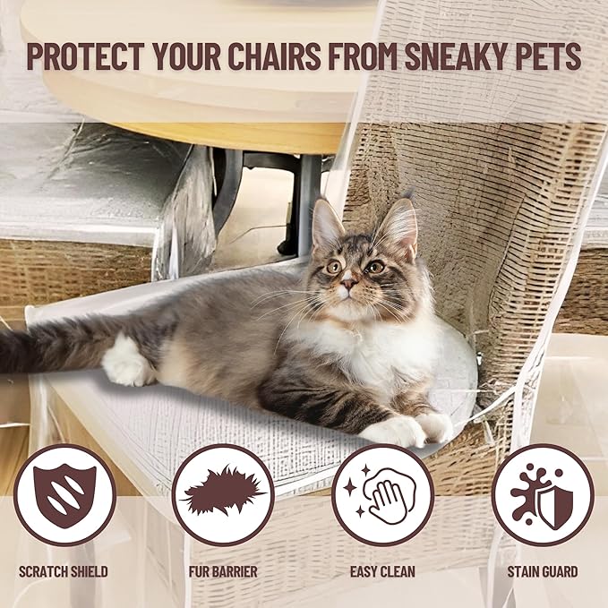 Evelots Dining Room/Kitchen Chair Cover/Protector-6 Pack- Heavy Duty Clear PVC Vinyl-No Dust/Spill/Pet Hair/Pet Claws, Easy Clean Slipcover