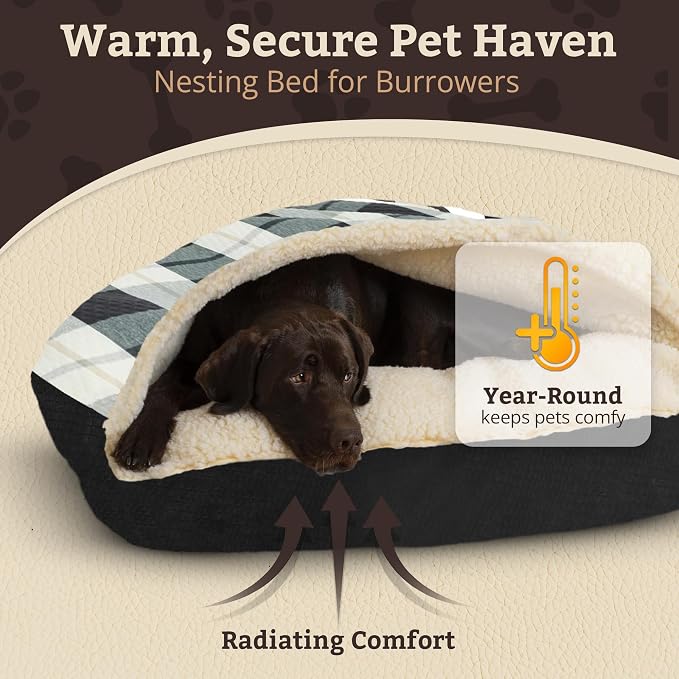 Snoozer Rectangle Cozy Cave Dog Bed - Indoor Dog Bed with Cover Cave, Covered Calming Burrow for Small Sized Pets with Blanket Attached, Enclosed, Washable Cover - Small, Barkley Black Diamond