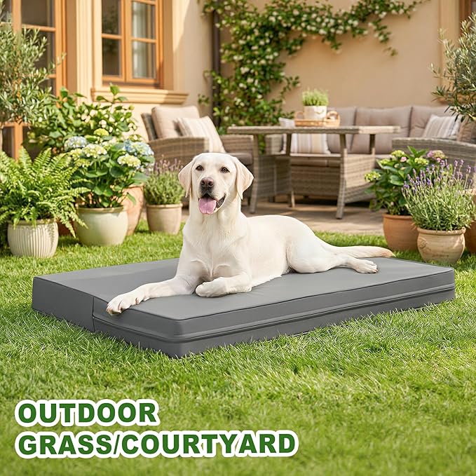 Vonabem Outdoor Waterproof Dog Bed Washable, XXL Crate Pad 48 Inch, Wipeable Leather Extra Large Pet Bed with Removable Cover Reversible, Foam Anti-Slip Kennel Pads 47"x29" Grey