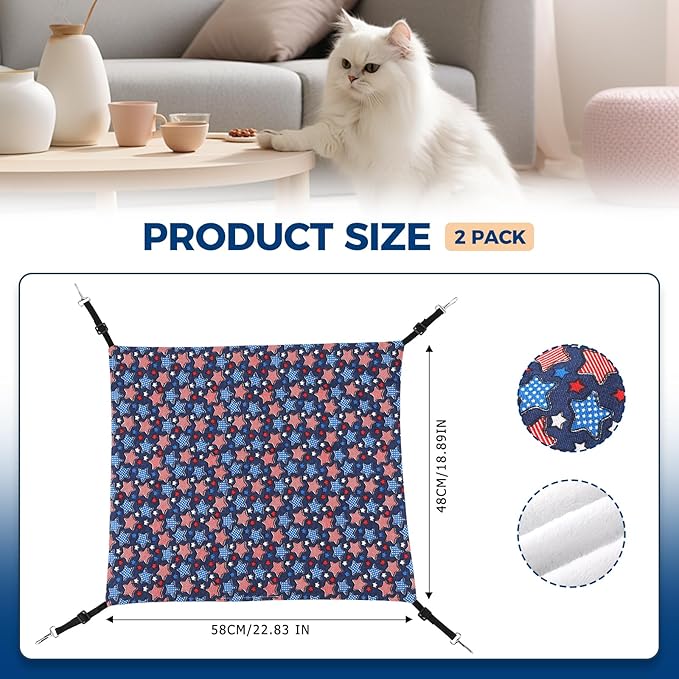 Admaison Cat Hammock for Cage Hanging Reversible 2Pack,Pet Hammock Bed Adjustable,Soft Sleeping Hammock for Cats,Ferret,Puppy,Rabbits,Small Animals (L, Stars)