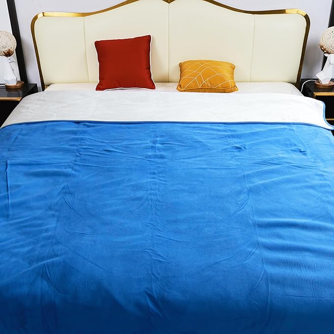Ahinahwap Waterproof Blanket for Bed, 80"x90" Leak-Proof Design, Reversible & Washable King Size Waterproof Blanket, Large Water Resistant Blankets, Reusable (Blue/Warm White)