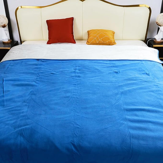 Ahinahwap Waterproof Blanket for Bed, 80"x90" Leak-Proof Design, Reversible & Washable King Size Waterproof Blanket, Large Water Resistant Blankets, Reusable (Blue/Warm White)