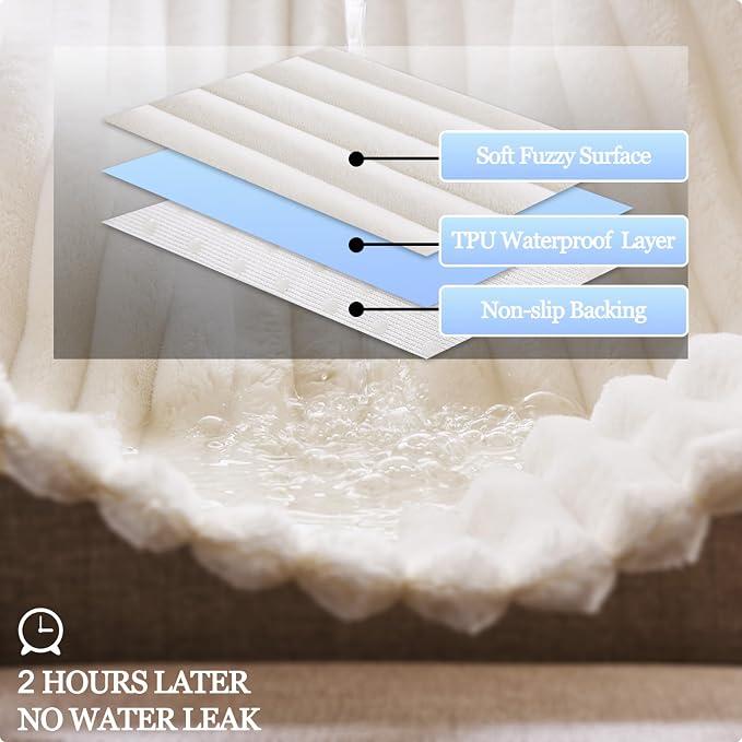 Dual Non-Slip Couch Cover for Dogs Waterproof, Cream Fuzzy Soft Pet Couch Covers for Sofa 3 Cushion, Pet Friendly Soft Dog Bed Covers Sofa Cover Washable (White, 33" x 75" 1 Pack)