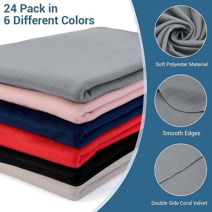 CULVE 24 Pack Fleece Throw Blanket 50x60 - Soft Lightweight Blankets in Bulk for Wedding, Gifts Pet Home Bed Sofa Couch Office Travel(6 Color)