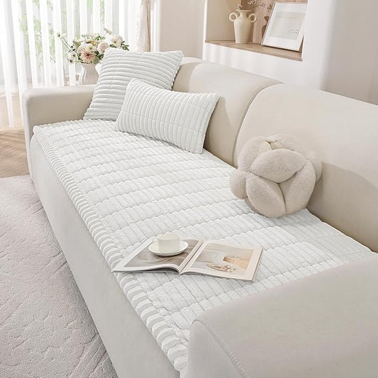 Fuzzy Pet Couch Covers for Dogs Washable, Thick Couch Covers for 3 Cushion Sofa Pet Friendly, Non Slip Plush Dog Couch Cover for for Sectional, Loveseat (White, 27.6" x 83")