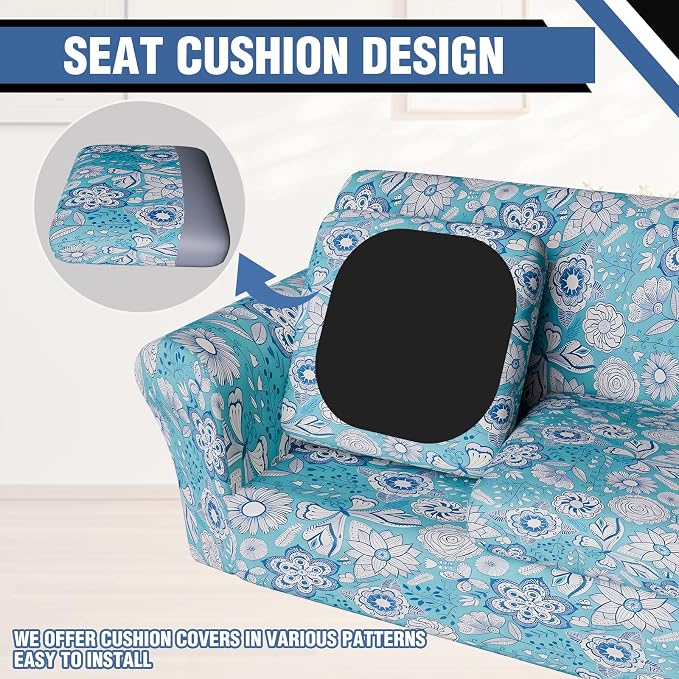 Stretch Couch Covers, Floral Printed Sofa Covers,2 Piece Armchair Slipcover with Separate Sect Cover,Washable Sofa Slipcover, Pet Friendly Furniture Protector Fit for Home (Armchair,Flower Shadow)