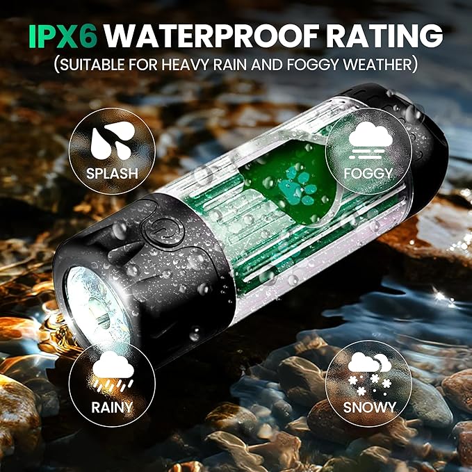 Dog Poop Bag Dispenser with LED Flashlight for Leash – USB-C Rechargeable, Waterproof, Hands-Free Dog Waste Bag Holder for Night Walks – Includes 45 Bags (3 Rolls)