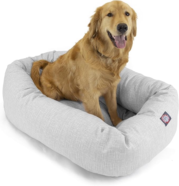 Majestic Pet 52 Inch Bagel Calming Dog Bed Washable – Cozy Soft Round Dog Bed with Spine Support for Dogs to Rest Their Head - Fluffy Donut Puppy Mat 52x35x11 (Inch) X-Large – Gray