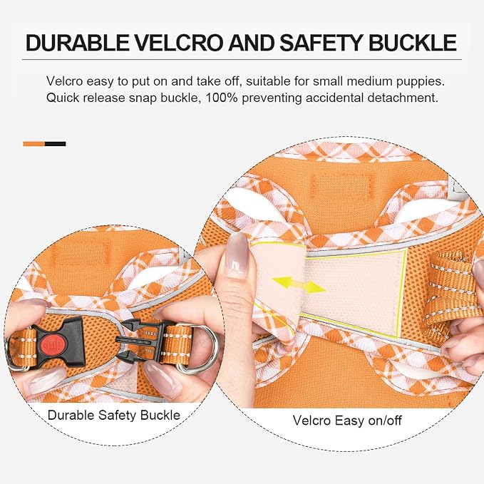 Mercano Soft Mesh Dog Harness and Leash Set, Step-in Reflective Breathable Lightweight Vest Harnesses with Safety Buckle for Small Dogs, Cats (Orange, L)