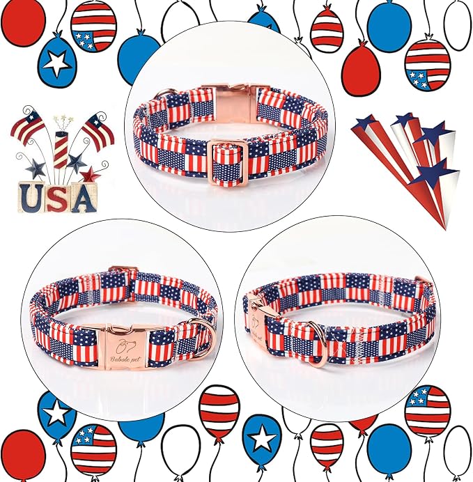 4th of July Dog Collar - US Flag Patriotic Dog Collars for Puppy & Tiny Dogs, Adjustable Independence Day Stars & Stripes American Flag Collar XS