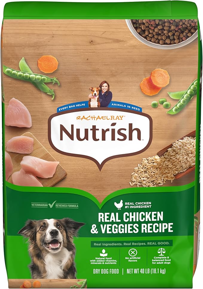 Nutrish Real Chicken & Veggies Recipe Whole Health Blend Dry Dog Food, 40 lb. Bag, Packaging May Vary (Rachael Ray)