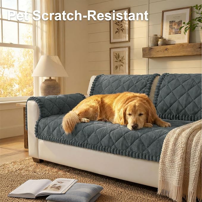 Smiry Couch Cover for Dogs, Non Slip Washable Pet Sofa Protector for Large Dogs, Cats, Fuzzy Plush Sofa Covers for 3 Cushion Couch, Against Fur, Dirt & Scratch Resistant, Dark Grey, 27.6"×88"