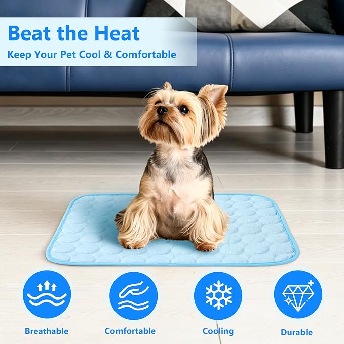 MCEAST 2 Pcs Cat Cooling Mat 20" x 16" Self Cooling Pad for Smal Dogs Cats Non-Slip Cool-Chill Mats Summer Pet Blanket with Storage Bag Washable Cool Pet Pad for Floor Sofa Car Travel, Small