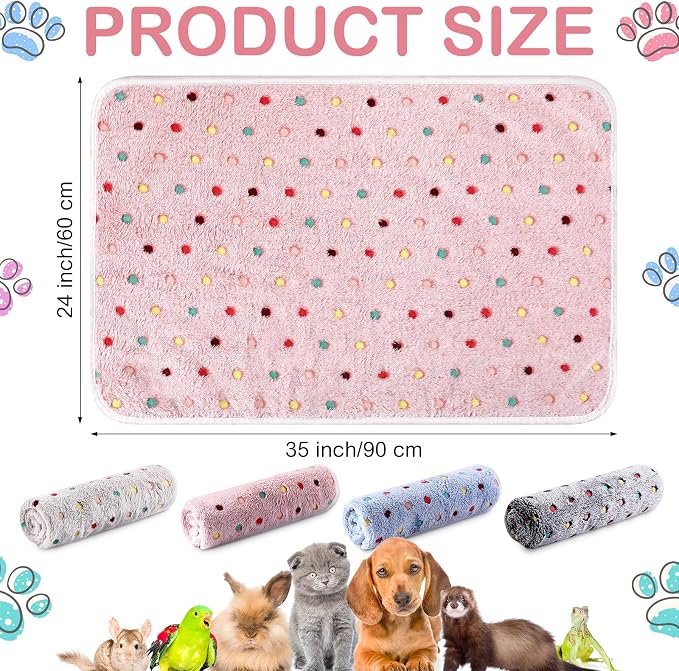 Reginary 4 Pcs Waterproof Guinea Pig Blankets Washable Small Animal Fleece Bedding Absorbent Guinea Pig Cage Liners Reusable Training Pee Pad Pet Sleep Mat for Hamster(Colorful Dot,35 x 24 Inch)