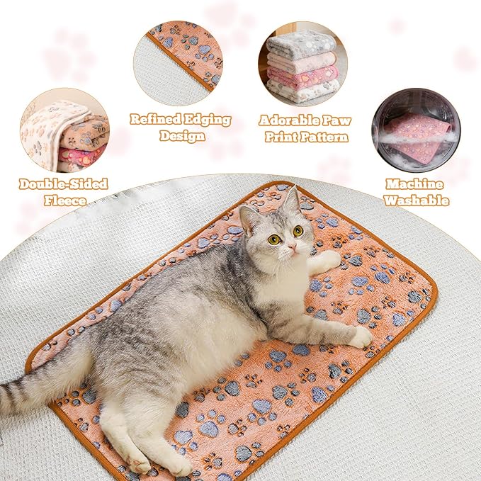 18 Pcs Dog Blankets for Small Dogs Washable Soft Fluffy Fleece Puppy Blankets Bulk for Pets Cute Paw Printed Throw for Indoor Cats Kitten Crate (23 X 16 Inch)