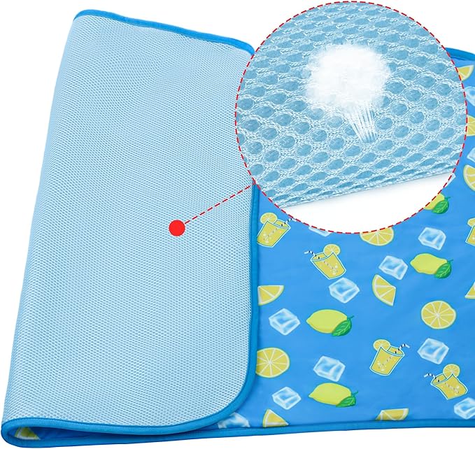 NACOCO Summer Pet Cooling Mat - Cat Dog Cushion Pad Sleeping Cool Lemon Comfortable Soft for Pets Kids and Adults (Dark Blue Lemon, M)