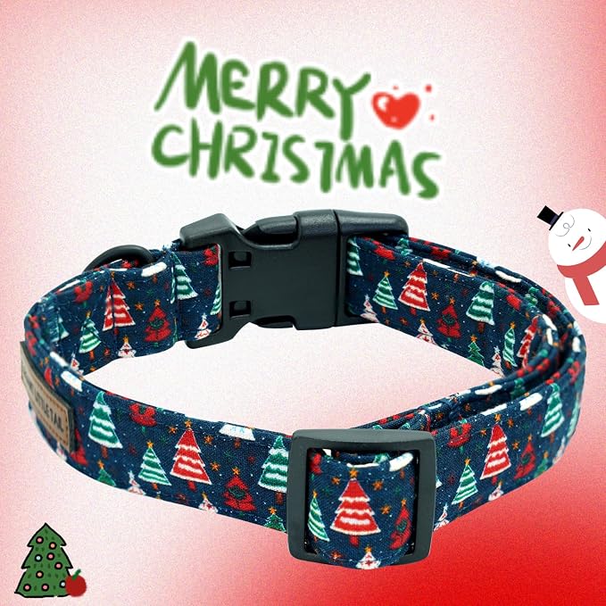 Elegant little tail Christmas Dog Collar - Christmas Tree Red Pet Collar Cotton Soft Plastic Buckle Sturdy Puppy Collars Holiday Female or Male Adjustable Collar for X-Small Puppy
