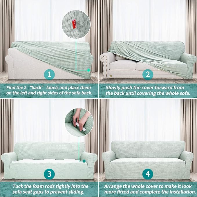 YEMYHOM Couch Cover Latest Jacquard Design High Stretch Sofa Covers for 2 Cushion Couch, Pet Dog Cat Proof Loveseat Slipcover Non Slip Magic Elastic Furniture Protector (Medium, Ivory)