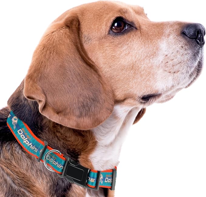 Pets First NFL Miami Dolphins Licensed PET COLLAR, Extra Large - Heavy-Duty, Strong, and Durable Dog Collar. Available in 31 Football Teams and 4 Sizes