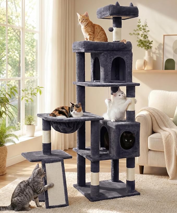 68 Inches Heavy Duty Cat Tree for Indoor Cat, Big Cat Tower with Sisal Scratching Posts and Top Perch, Large Platform for Adult Cats, PMT02DG, Dark Grey