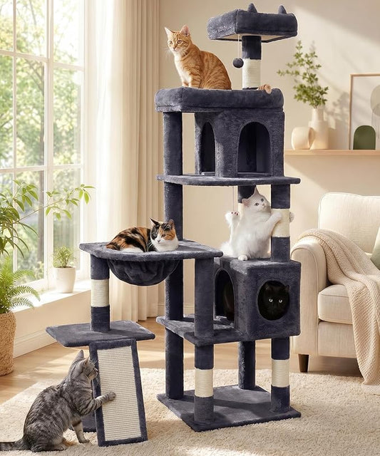 68 Inches Heavy Duty Cat Tree for Indoor Cat, Big Cat Tower with Sisal Scratching Posts and Top Perch, Large Platform for Adult Cats, PMT02DG, Dark Grey
