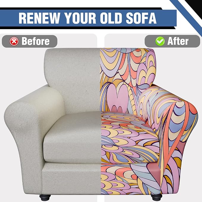 Stretch Couch Covers, Floral Printed Sofa Covers,2 Piece Armchair Slipcover with Separate Sect Cover,Washable Sofa Slipcover, Pet Friendly Furniture Protector Fit for Home (Armchair,Love Print)