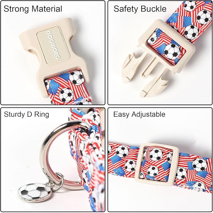 DOGWONG Football Dog Collar, Boy Dog Collar with Plastic Buckle,Male Football Dogs Collars for Medium Dogs, Neck 14-21 inches