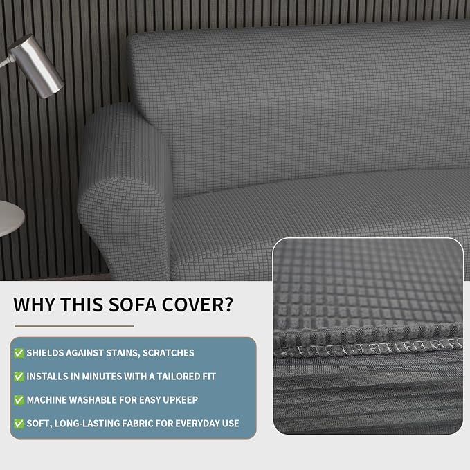 Stretch Couch Covers for 2 Separate Cushion Couch Sofa -Living Room Couch Sofa Cover,Washable Sofa Slipcover,Pet Friendly Furniture Protector with Elastic Bottom,Universal Fit for Home(Gray,Loveseat)