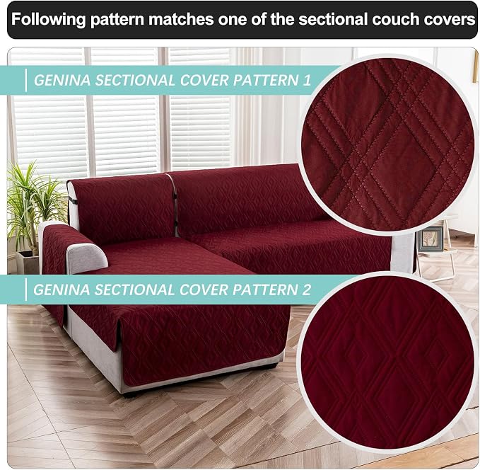Genina Sectional Couch Covers for Dogs L Shaped Sofa Covers Chaise Lounge Cover Reversible Sofa Cover Sectional Furniture Protector for Pets, Kids (Wine Red, X-Large)