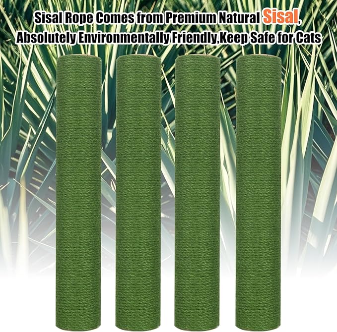 PowerKing Natural Sisal Replacement Scratching Post, 15.7'' 2 Pieces M8 Cat Scratch Post Refill Pole Parts for Refurbishment, Include Screws (Green)