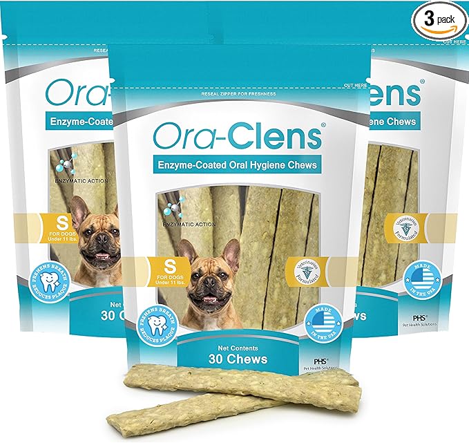 Oral Hygiene Chews for Small Dogs – Enzymatic Dental Treats for Daily Oral Care, Helps Clean Teeth & Freshen Breath, Supports Plaque & Tartar Control – 30 Chews (3 Pack)