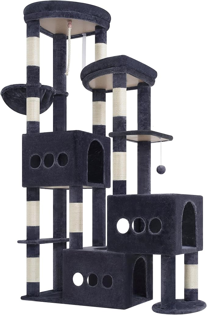 Gitelsnour Sturdy Cat Tree with 3 Large Cat Condos, 3 Platfroms, 71.7'' Cat Tree Tower for Indoor Cats Large Adult, Heavy Duty Cat Tower with 10 Scratching Posts for 20 lbs+Cats, Drak Gray GCT036G