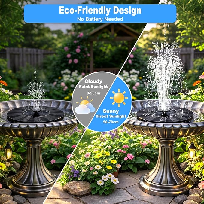 Yeomi 3.5W Solar Bird Bath Fountain, Solar Water Fountain Pump with 6 Nozzles 4 Fixed Stakes, Upgraded Solar Powered Water Fountain for Bird Bath, Garden, Patio, Pond, Fish Tank, Outdoor Decor