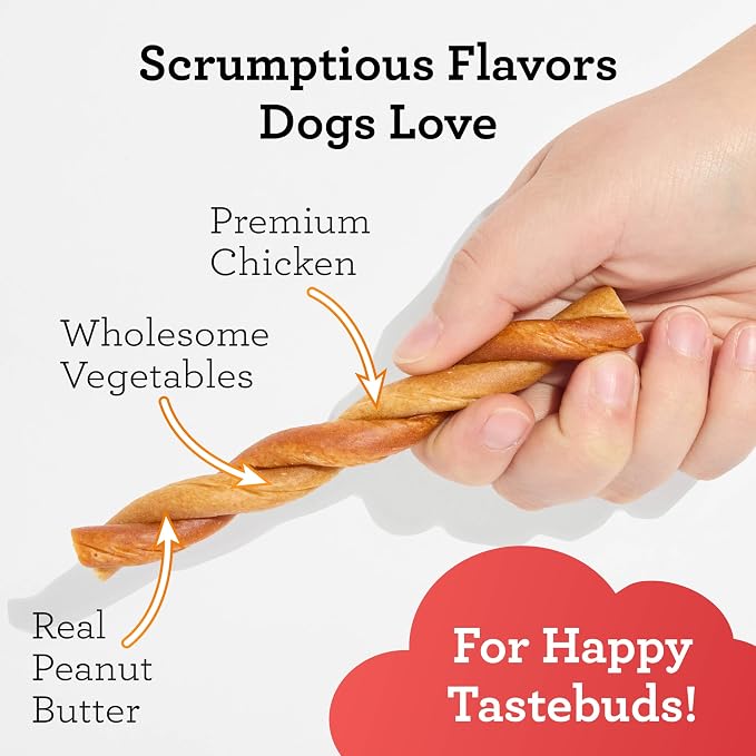 DreamBone CollaYUMS Twists Plus Collagen Chews for Dogs, 20 Count, Treat Your Dog to Rawhide-Free Chews Made with Chicken, Vegetables and Peanut Butter