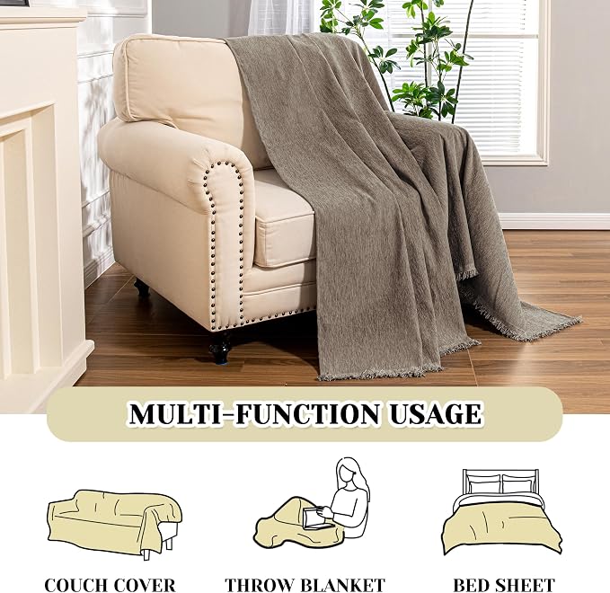 MEETSKY Small Couch Cover Oversized Armchair Sofa Cover Washable for Dogs Sofa Single Recliner, Chenille Sofa Throw Slipcover for Pets Sofa Cover Thick, 71" x 91", Sand
