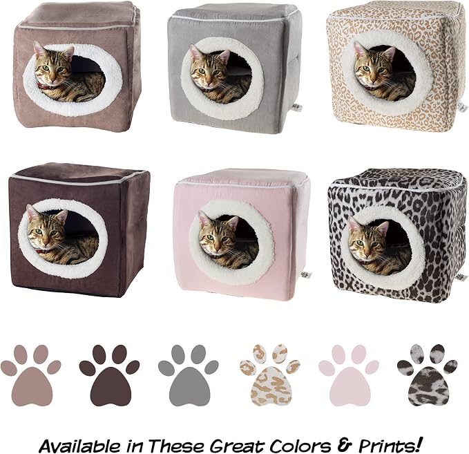 Cat House - Indoor Bed with Removable Foam Cushion - Cat Cave for Puppies, Rabbits, Guinea Pigs, and Other Small Animals by PETMAKER (Light Brown) (Pack of 2)