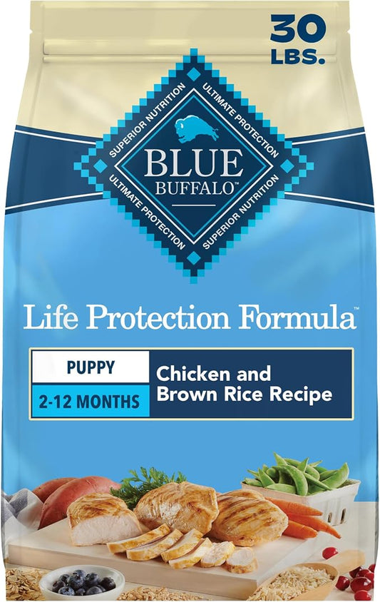 Blue Buffalo Life Protection Formula Chicken & Brown Rice Puppy Dry Dog Food with DHA & ARA, Supports Immunity with Antioxidant-Rich LifeSource Bits, Promotes Healthy Muscles & Strong Bones, 30 lbs.