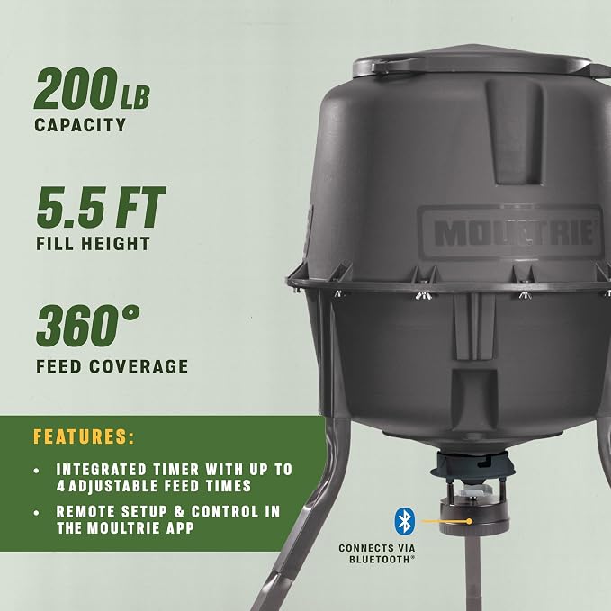 Moultrie 200 Lb Deer Feeder Standard - Bluetooth App Control, Pairs with Edge 3 for Full Remote Access, No Subscription