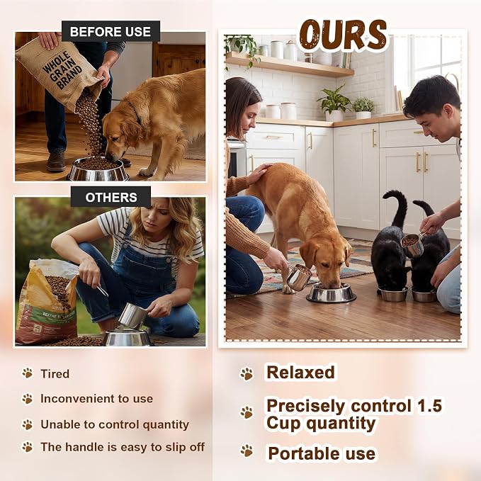 Zonon 2 Pieces 1.5 Cup Dog Food Metal Scoop 12 oz / 1.5 Cup Stainless Steel Measuring Cups with Wire Design Handle Durable Dog Cat Food Metal Scoop for Kibble or Seed Easy-clean, Rust-resistant