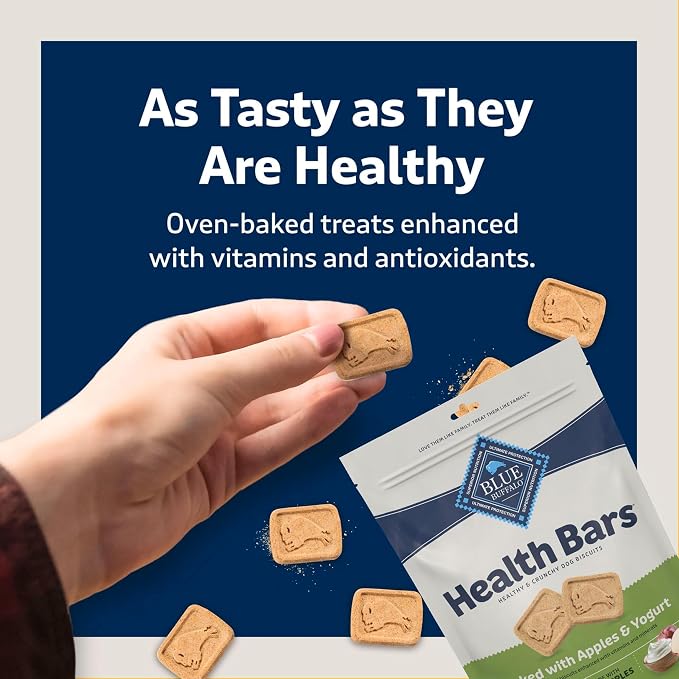 Blue Buffalo Health Bars Apples & Yogurt Crunchy Dog Biscuits, Oven-Baked with Real Apples & Natural Ingredients, Healthy Dog Treats with No Artificial Flavors or Preservatives, 16 oz.
