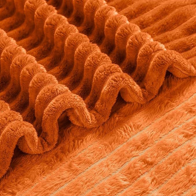 Bnuitland Orange Fleece Throw Blanket 90"x90",300GSM Large Big Soft Cozy Warm Lightweight Stripe Pattern for Bed Sofa Home Decor,Suitable for Adults Family All Season