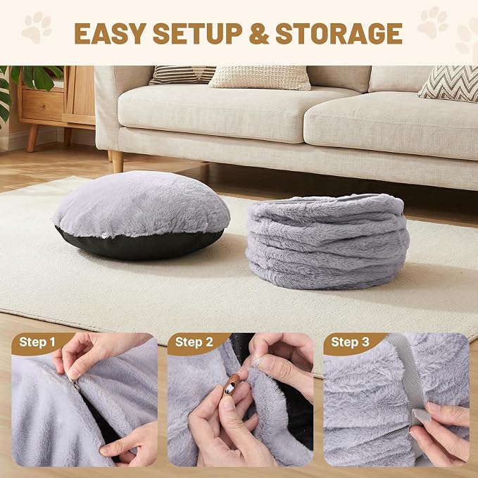 Cat Tunnel Bed for Indoor Cats, 31.5in Round Cat Tunnel for Small Cats, Cat Donut Tunnel with Washable Plush Mat, Collapsible Tunnel Hideplace for Kittens, Squirrels Grey