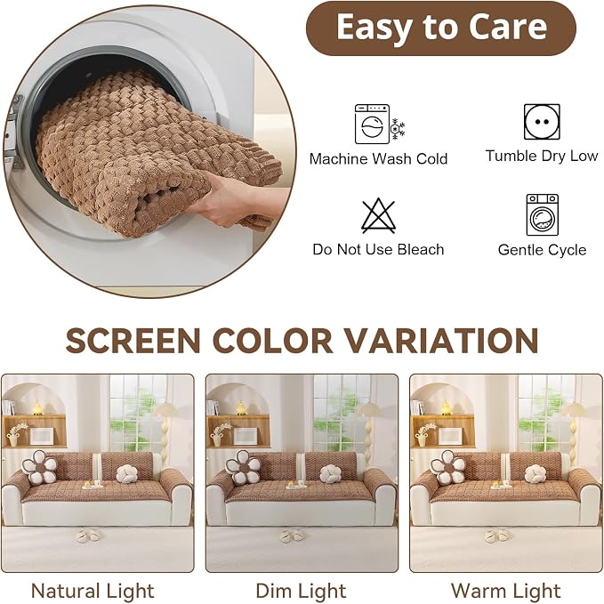 OstepDecor Couch Cover for Dogs, Washable Non Slip Sofa Cover for Pets, Soft Couch Covers for Sofa, Loveseat and Sectional, Furniture Protector Against Pet Hair & Scratches (35.4" x 82.7", Brown)