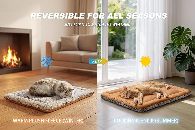 Cat Cooling Mat, Self Warming Cat Bed, Reversible Warm & Cooling Cat Bed, Winter Warm Cat Pad & Summer Cooling Cat Mat for Kittens & Small Dogs, Perfect for Crates, Beds & Sofas, Dark Brown, 18" x 24"