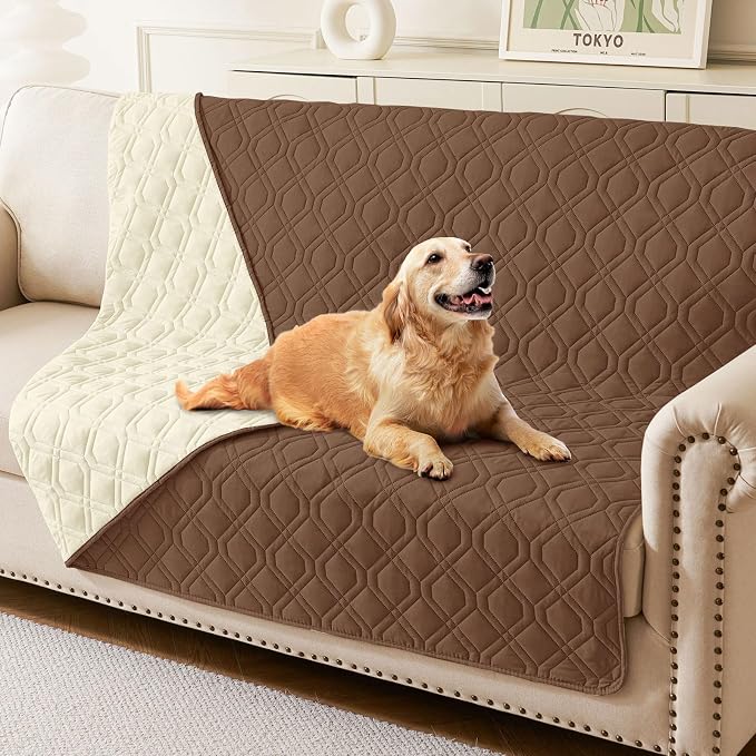 hyha Waterproof Dog Bed Blanket, Soft Pet Blankets, Waterproof Couch Cover for Dogs, Reversible Sofa Covers Washable for Furniture (52x82 Inch, Brown/Beige)