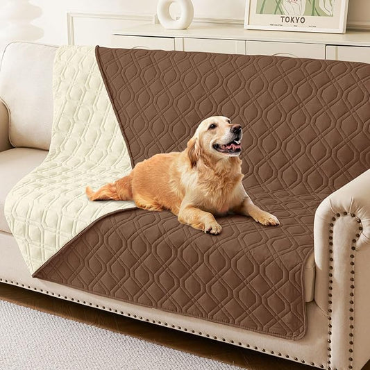 hyha Waterproof Dog Bed Blanket, Soft Pet Blankets, Waterproof Couch Cover for Dogs, Reversible Sofa Covers Washable for Furniture (52x82 Inch, Brown/Beige)