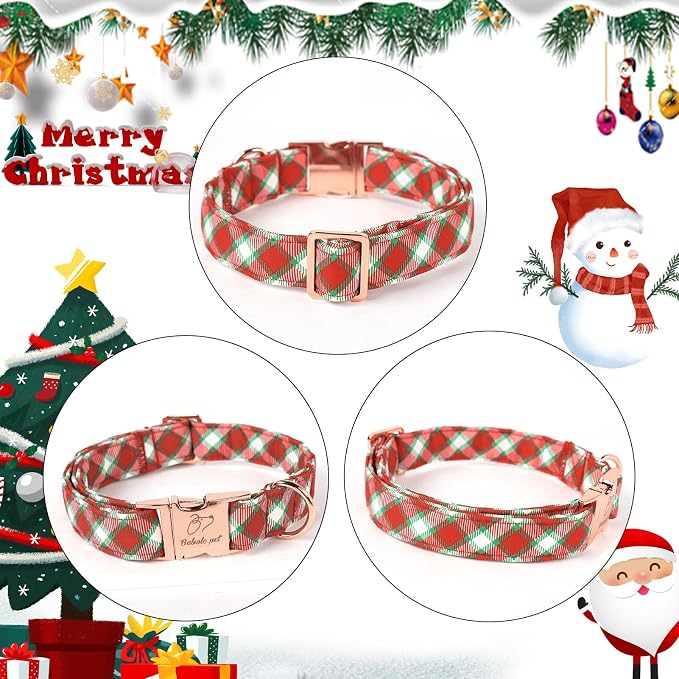 Christmas Dog Collar for Medium Dogs - Christmas Red Green Plaid Dog Collars, Adjustable Heavy Duty Pet Winter Holiday Collar with Metal Buckle M