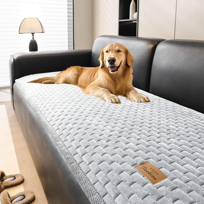 Couch Covers for Dogs Washable, Velvet Dog Couch Cover Protector, Fuzzy Plush Pet Sofa Cover for 3-4 Cushion Couch, Sofa Covers for Pets(1PC,Light Grey,27.6"x94.5",3-4 Seater Sofa Pad Cover)