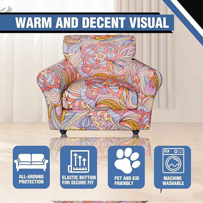 Stretch Couch Covers, Floral Printed Sofa Covers,2 Piece Armchair Slipcover with Separate Sect Cover,Washable Sofa Slipcover, Pet Friendly Furniture Protector Fit for Home (Armchair,Love Print)